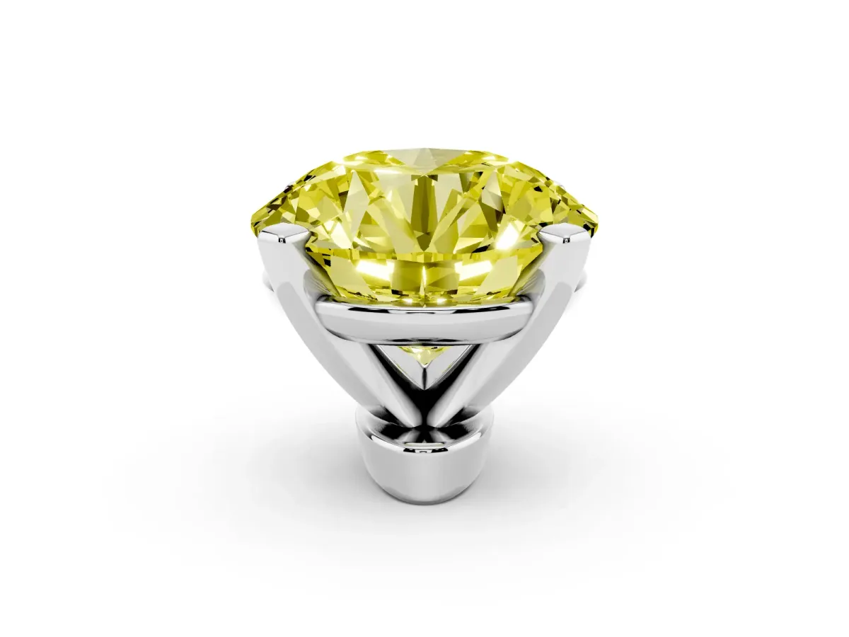 Fancy Yellow Round Cut Diamond Solitaire Ring with Prong Setting and Classic Band White gold