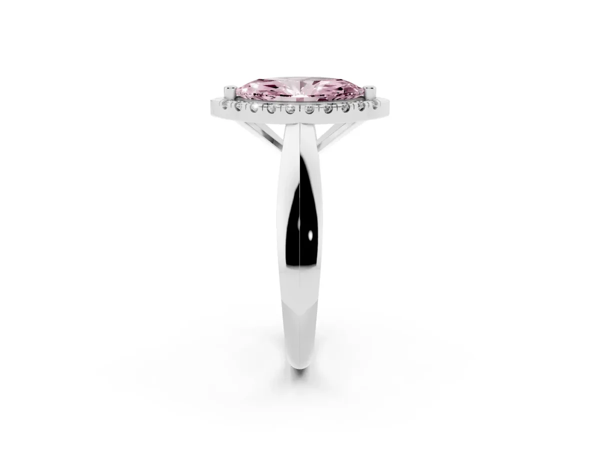 Fancy Pink Marquise Cut Cut Halo Solitaire Engagement Ring with Square Band and Four-Prong Setting Platinum