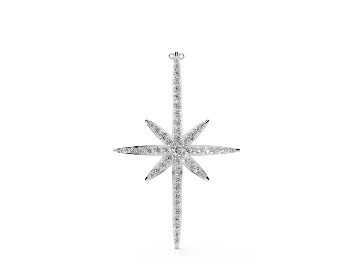 Pavé Round Diamond Starburst Pendant with Prong Setting Silver