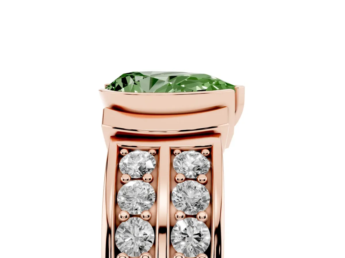 Fancy Green Pear Cut Brilliant Diamond Channel Set Wide Band Ring with Bezel Setting Rose gold