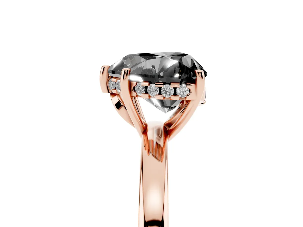 Fancy Black Heart Cut Solitaire Diamond Ring with Prong Setting and Plain Band Rose gold