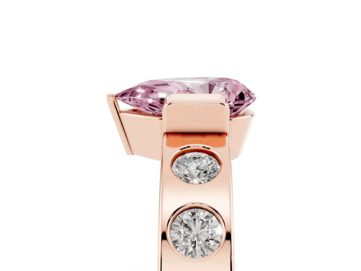 Fancy Pink Pear Cut Brilliant Channel-Set Diamond Ring with Bezel Prong Setting Rose gold