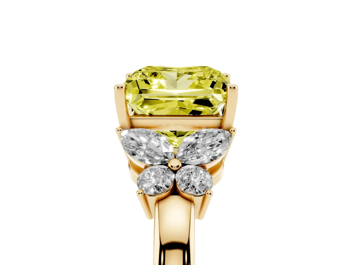Fancy Yellow Princess Cut Cut Solitaire Floral Diamond Ring with Four-Prong Setting Yellow gold