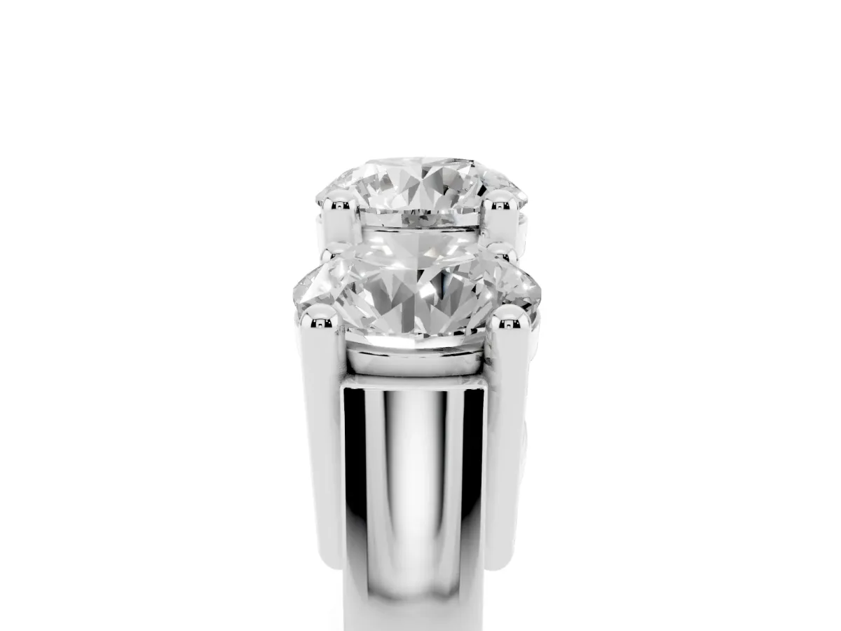 Three-Stone Round Cut Diamond Channel Band with Prong Setting Platinum
