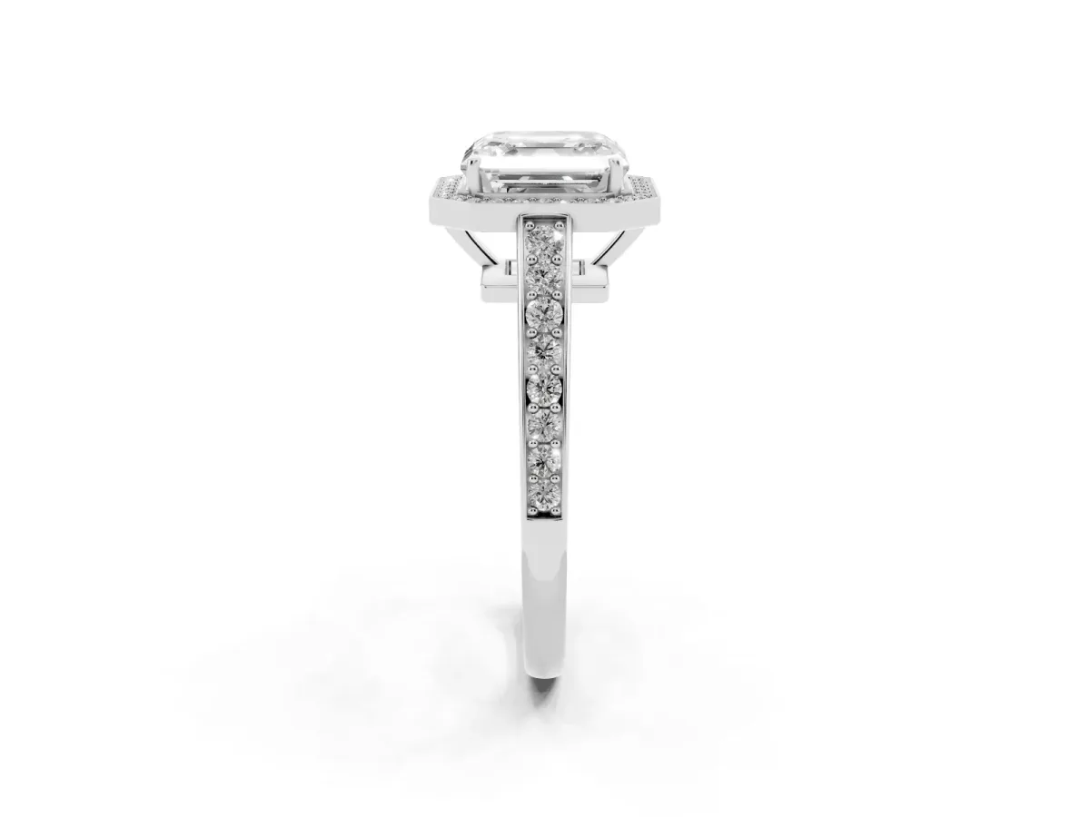 Asscher Cut Halo Pavé Diamond Engagement Ring with Bezel Setting Platinum