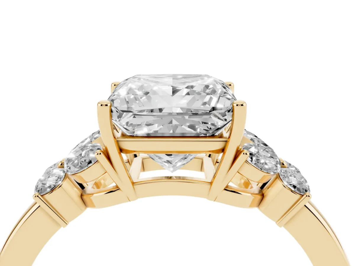 Princess Cut Cut Solitaire Floral Diamond Ring with Four-Prong Setting Yellow gold
