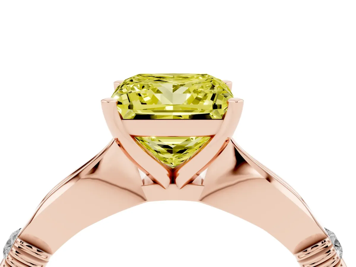 Fancy Yellow Princess Cut Solitaire Diamond Twisted Band with Four-Prong Setting Rose gold