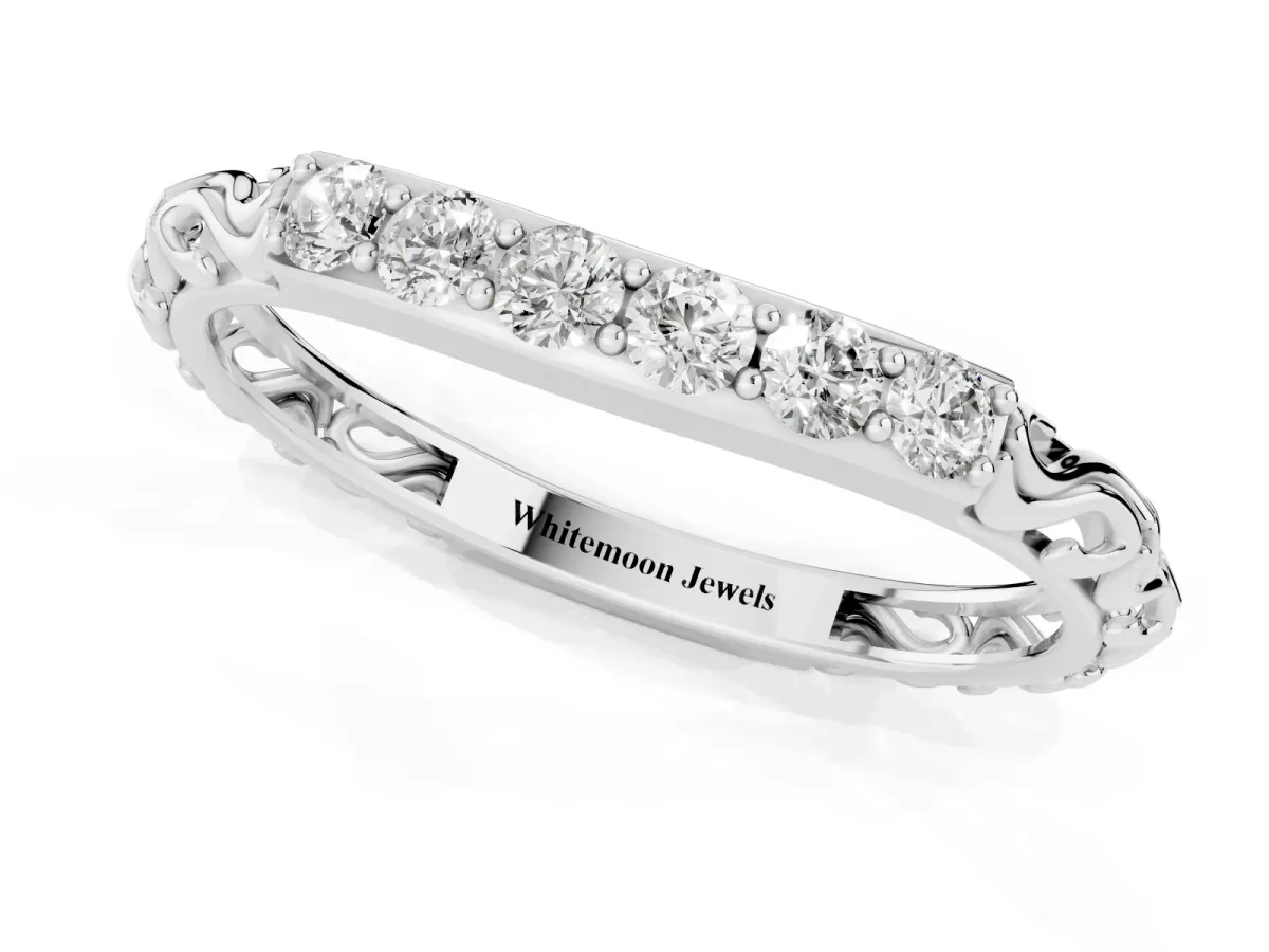 Round Diamond Bar Set Eternity Band with Filigree Design Platinum