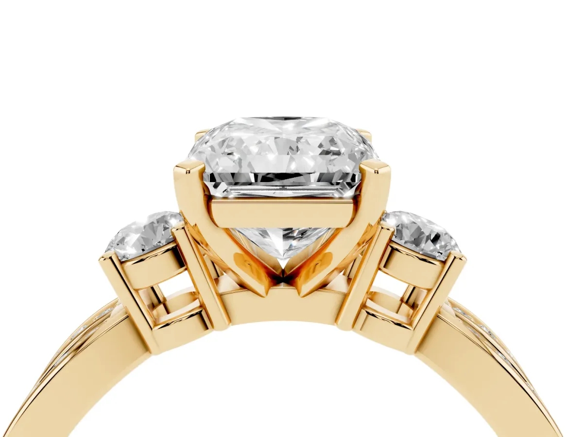 Three-Stone Radiant Cut Cut Diamond Twist Band with Prong Setting Yellow gold