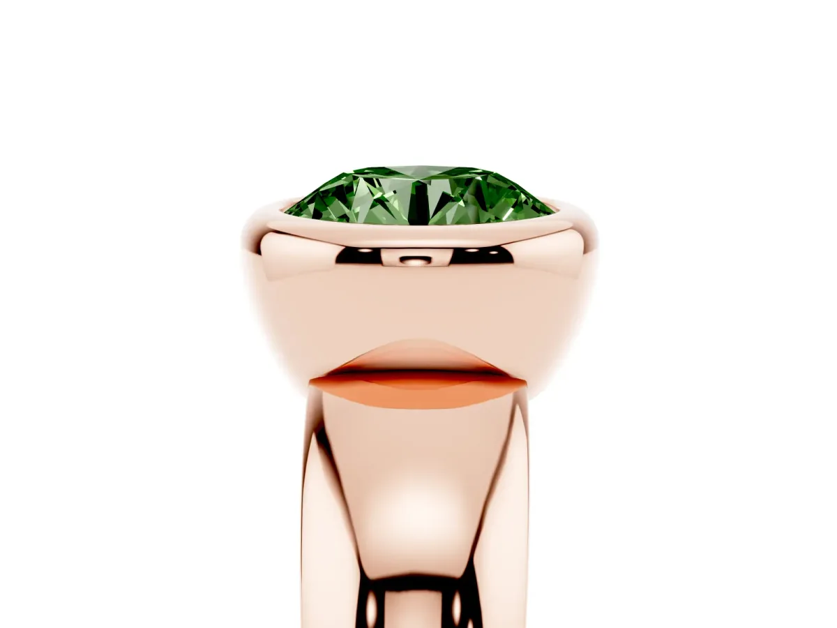 Fancy Green Bezel Set Round Cut Solitaire Ring with Wide Band Rose gold