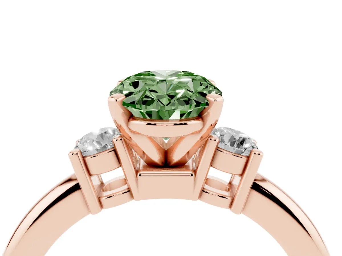 Fancy Green Three-Stone Oval Cut Cut Diamond Solitaire with Prong Setting and Classic Band Rose gold