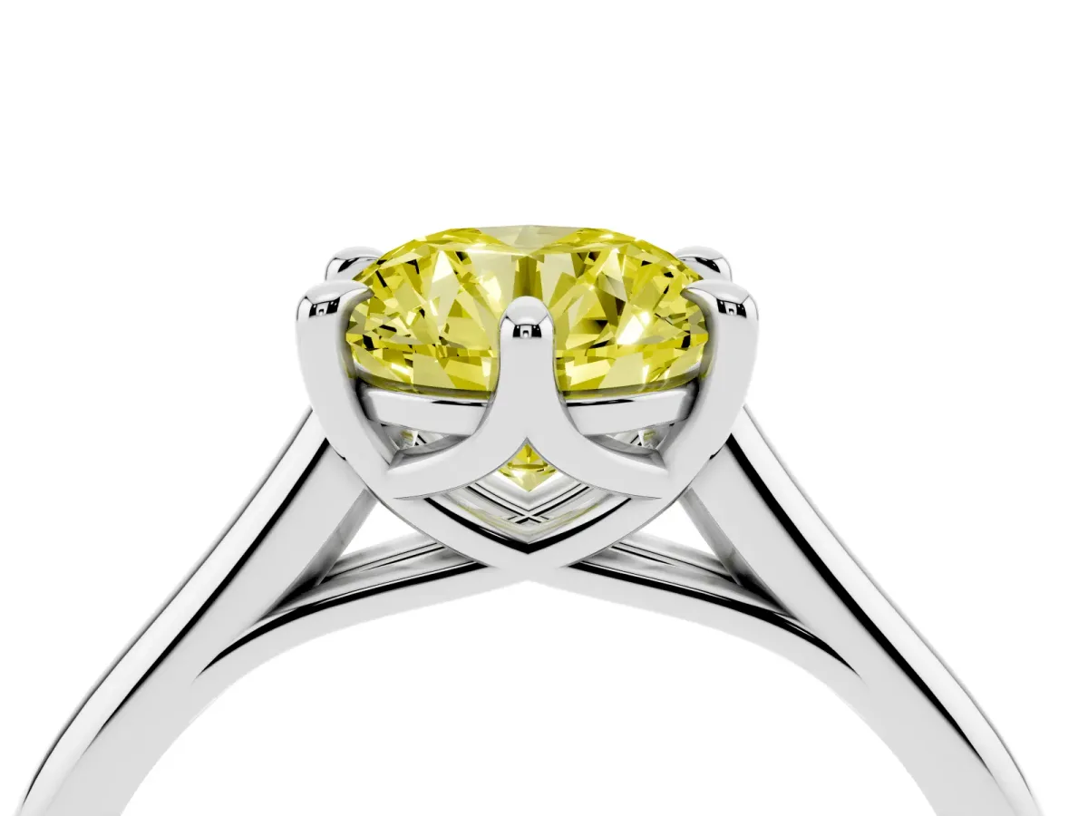 Fancy Yellow Round Cut Solitaire Engagement Ring with Six-Prong Setting and Classic Band White gold