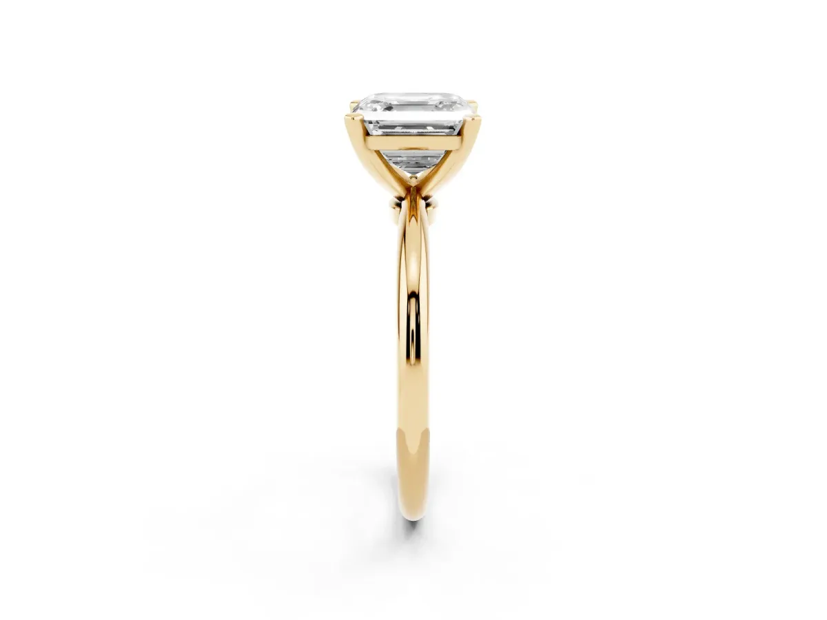 Asscher Cut Diamond Solitaire Ring with Prong Setting and Classic Band Yellow gold