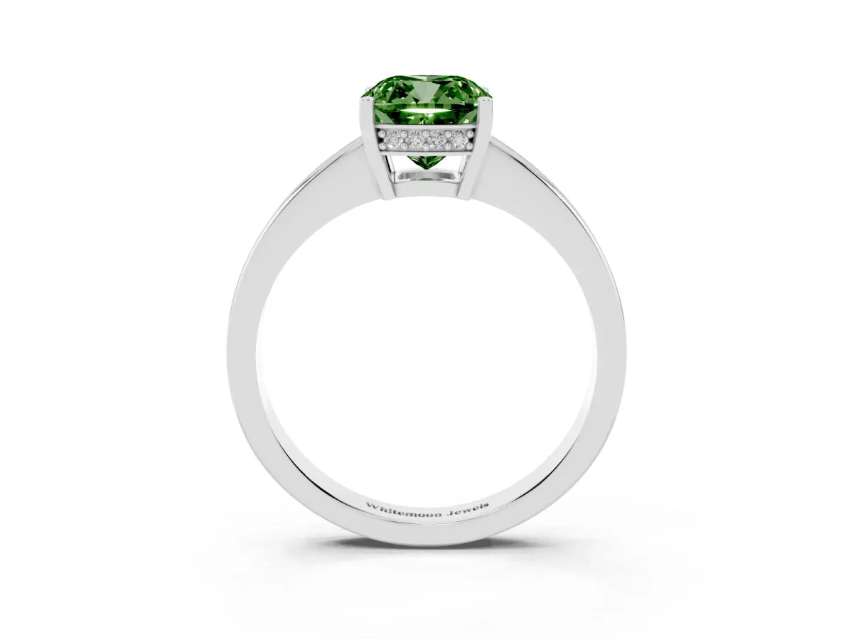Fancy Green Cushion Cut Solitaire Pavé Band Prong Setting Ring Silver