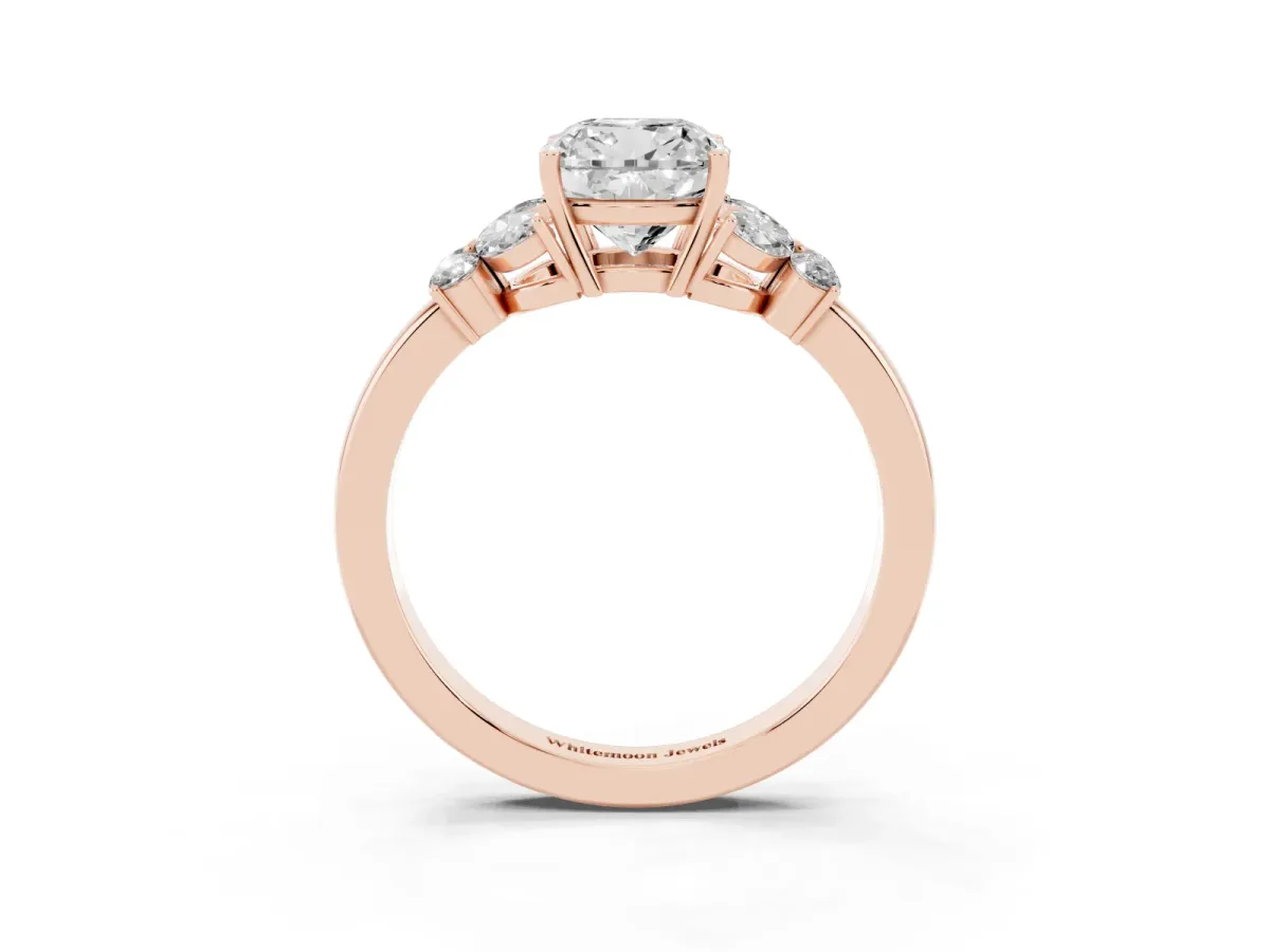 Cushion Cut Cut Solitaire Floral Diamond Ring with Four-Prong Setting Rose gold