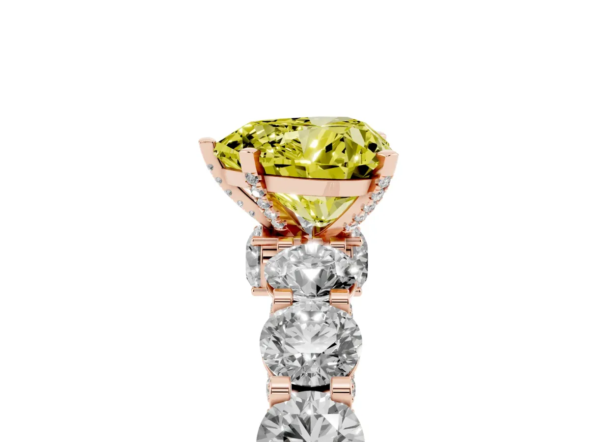 Fancy Yellow Heart Cut Diamond Side Stone Engagement Ring with Four-Prong Setting Rose gold