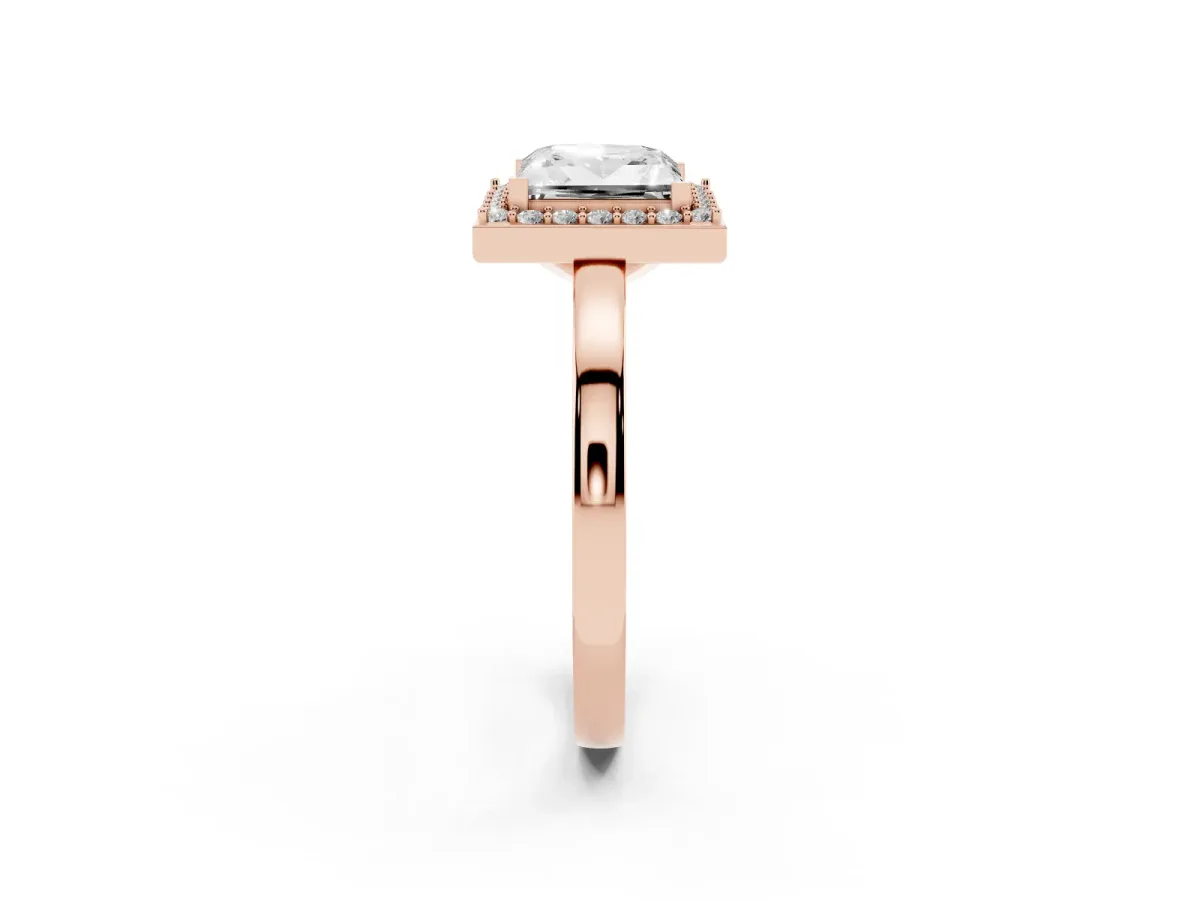 Princess Cut Halo Diamond Ring with Solitaire Band and Prong Setting Rose gold