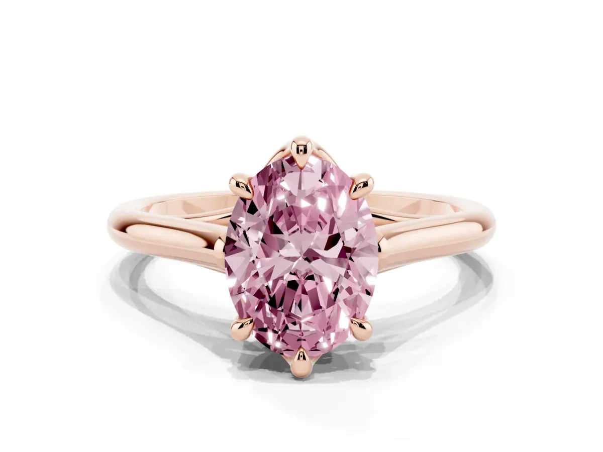 Fancy Pink Oval Cut Solitaire Engagement Ring with Six-Prong Setting and Classic Band Rose gold