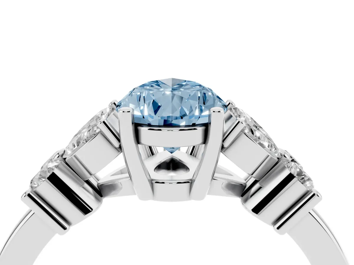 Fancy Blue Pear Cut Diamond Floral Cluster Ring with Solitaire Band and Prong Setting Silver