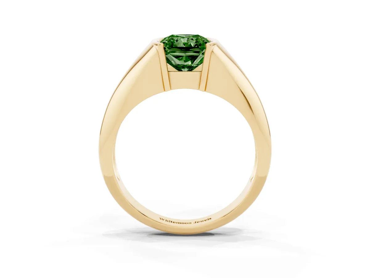 Fancy Green Radiant Cut Solitaire Tension Set Diamond Ring Yellow gold