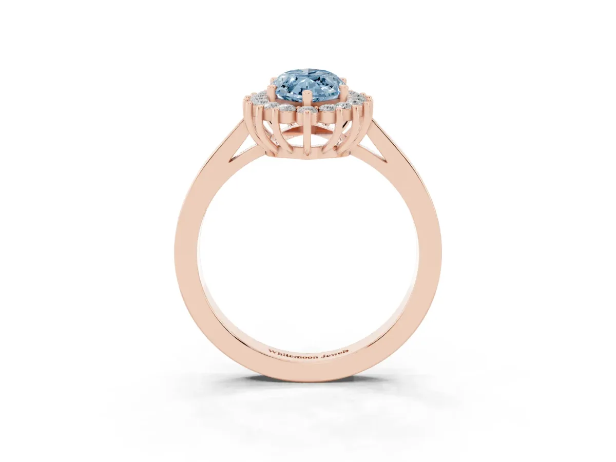 Fancy Blue Marquise Cut Cut Diamond Halo Ring with Round Brilliant Halo and Solitaire Band Rose gold