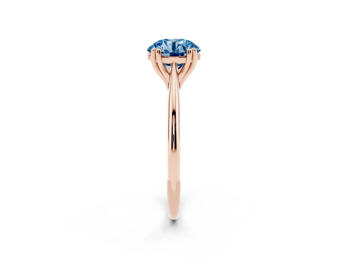 Fancy Blue Round Cut Solitaire Diamond Ring with Six-Prong Setting and Classic Band Rose gold