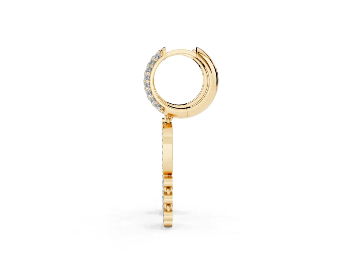 Round Diamond Initial D Huggie Hoop Earrings Yellow gold