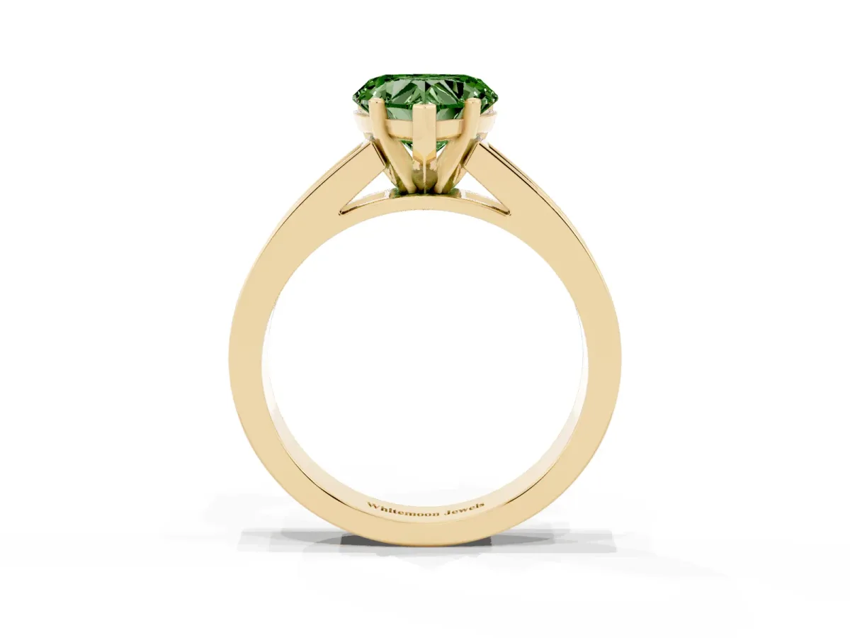 Fancy Green Heart Cut Solitaire Diamond Ring with Channel-Set Band and Four-Prong Setting Yellow gold