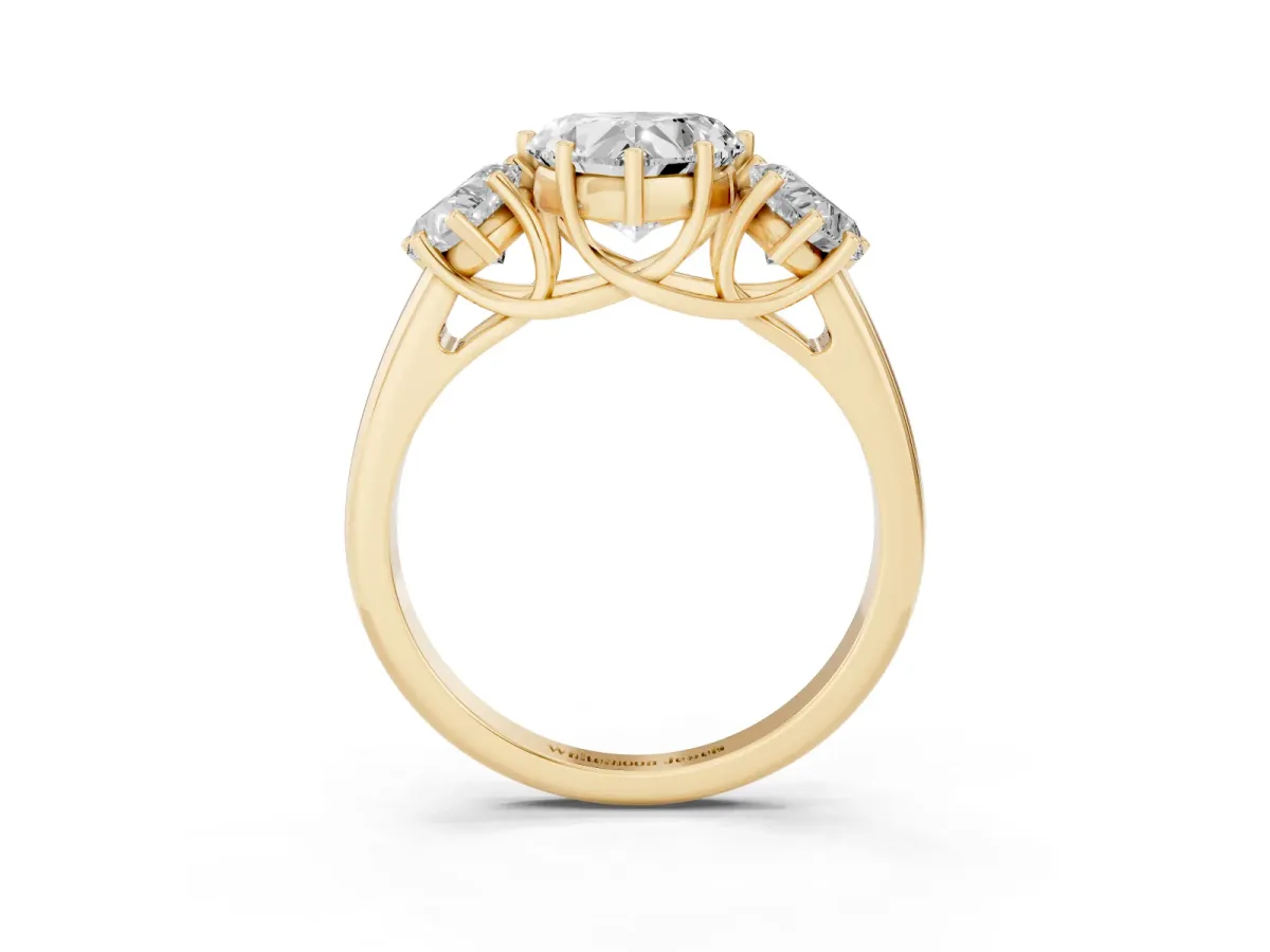 Three-Stone Heart Cut Diamond Engagement Ring with Prong Setting Yellow gold