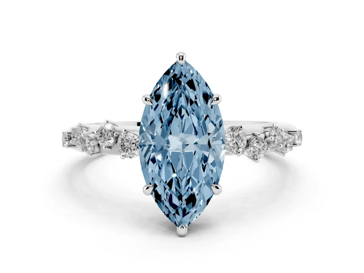 Fancy Blue Marquise Cut Diamond Cluster Prong-Set Solitaire Ring Silver