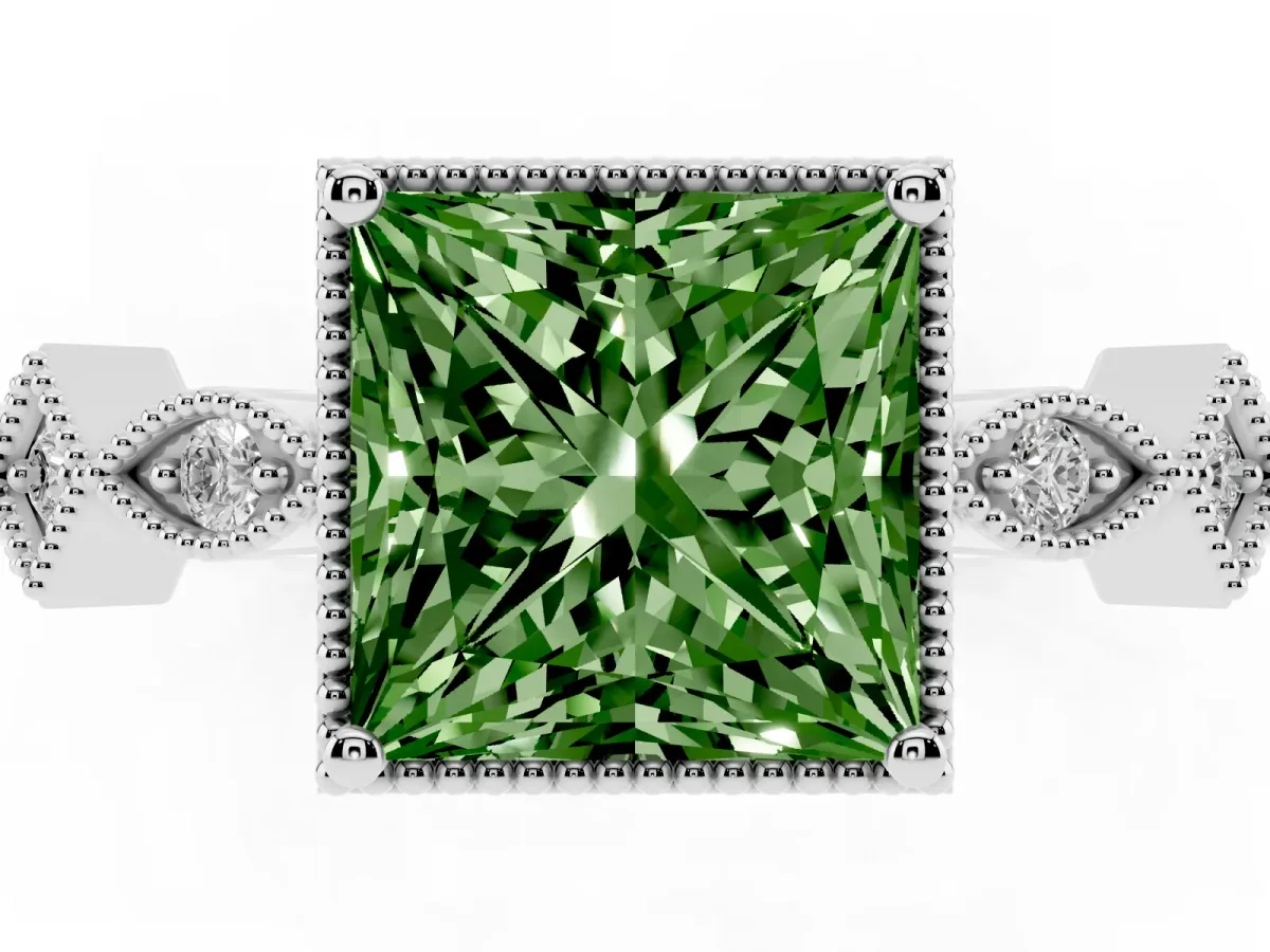 Fancy Green Princess Cut Milgrain Marquise Diamond Twist Band Ring Silver