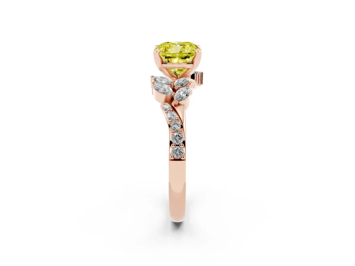 Fancy Yellow Cushion Cut Solitaire Marquise Twist Band with Six-Prong Setting Rose gold