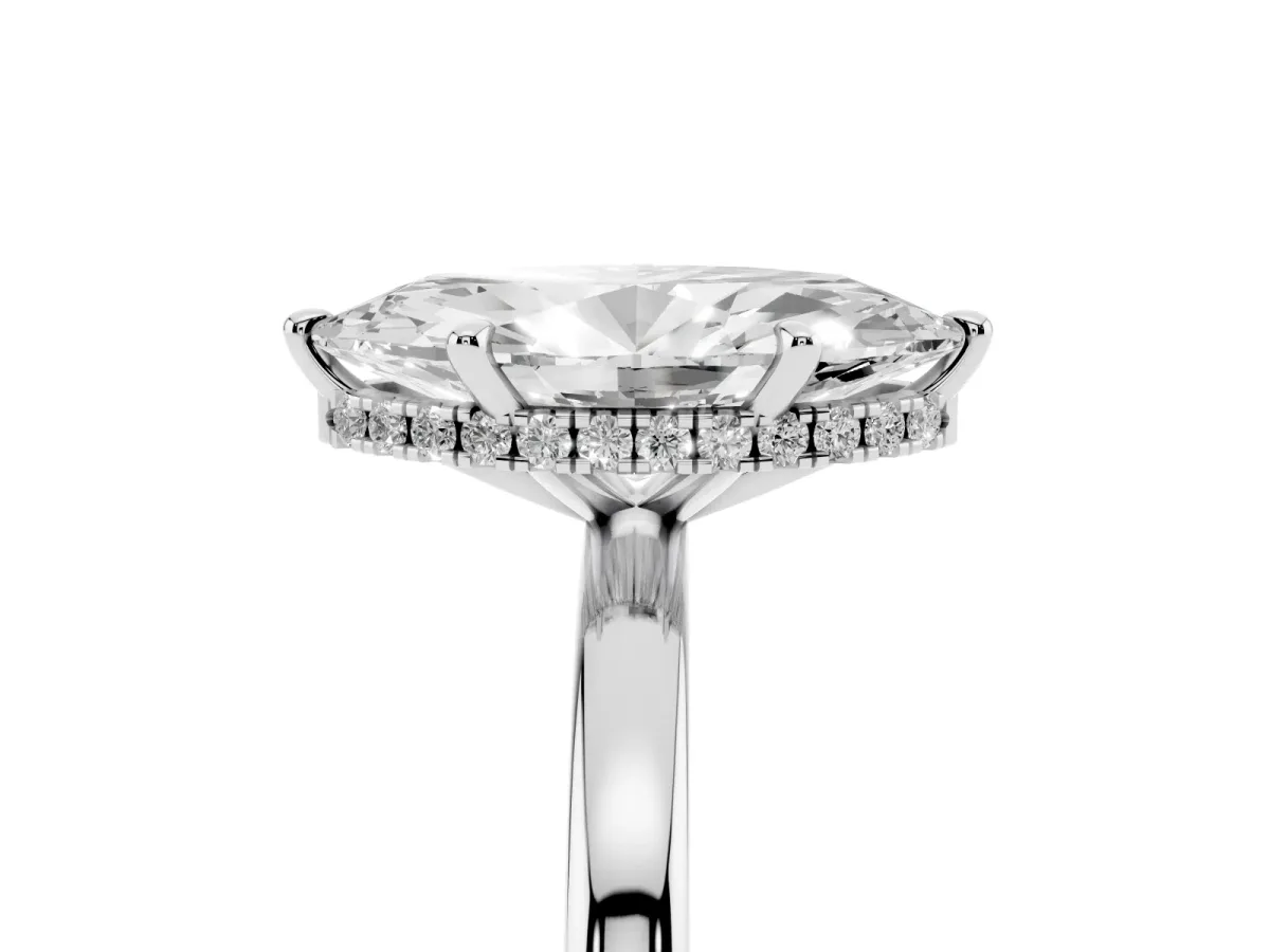 Marquise Cut Solitaire Engagement Ring with Cathedral Band and Four-Prong Setting White gold