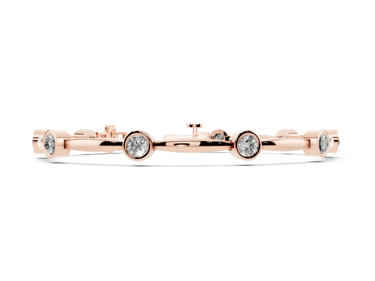 Bezel Set Round Diamond Link Bracelet with Box Clasp Rose gold