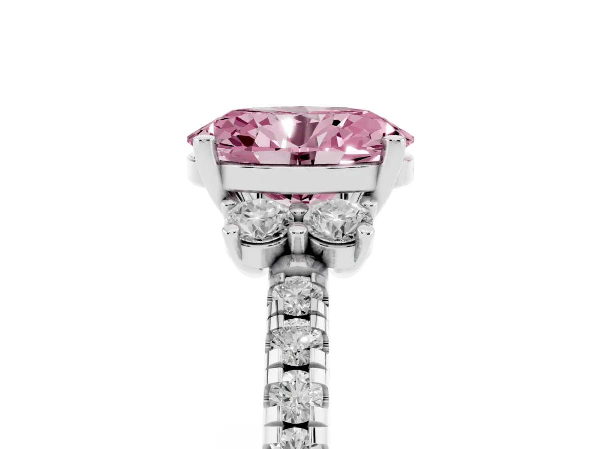 Fancy Pink Oval Cut Diamond Three-Stone Pave Band with Four-Prong Setting Silver