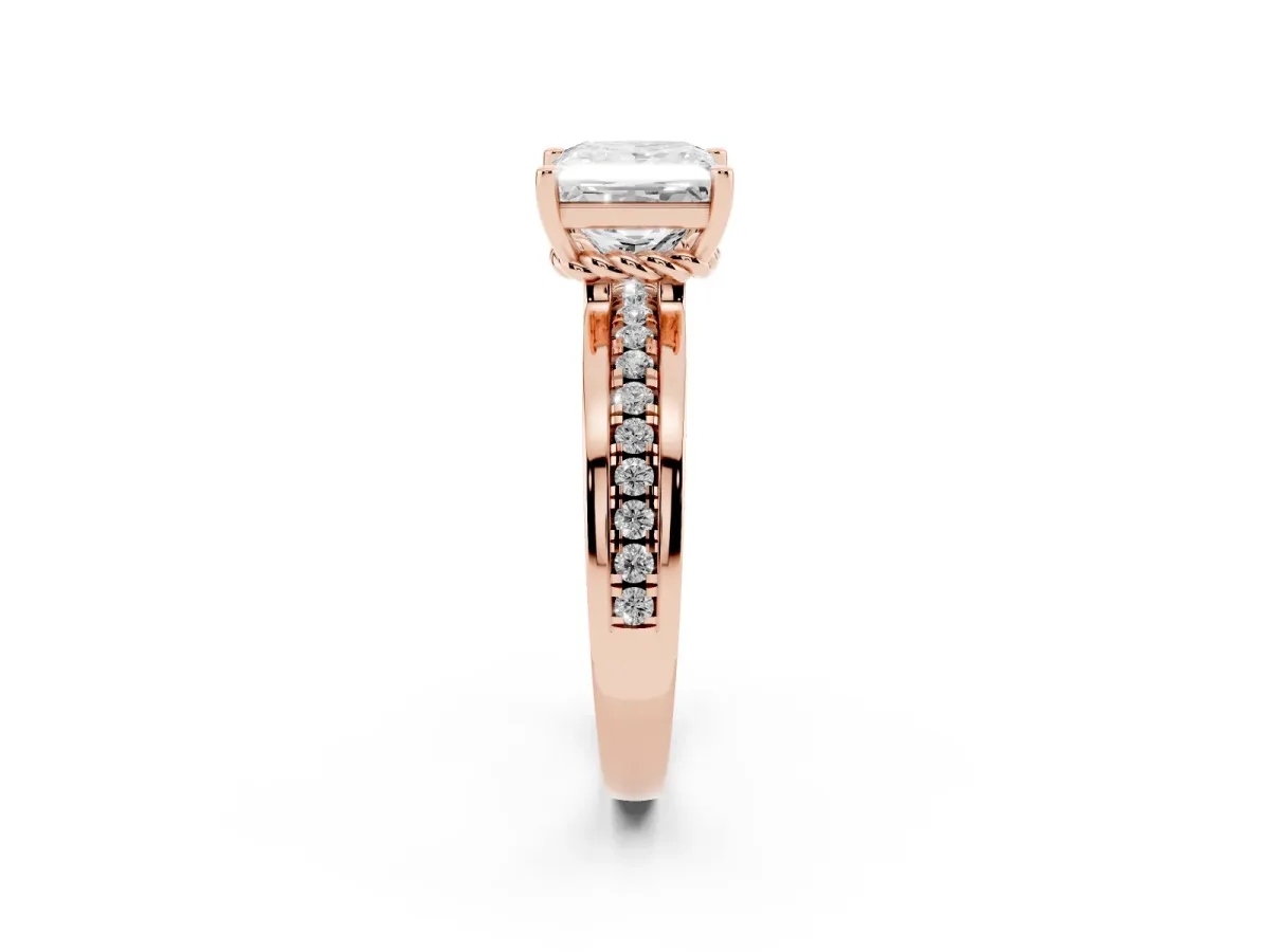 Princess Cut Solitaire Diamond Ring with Channel Set Band and Six-Prong Setting Rose gold