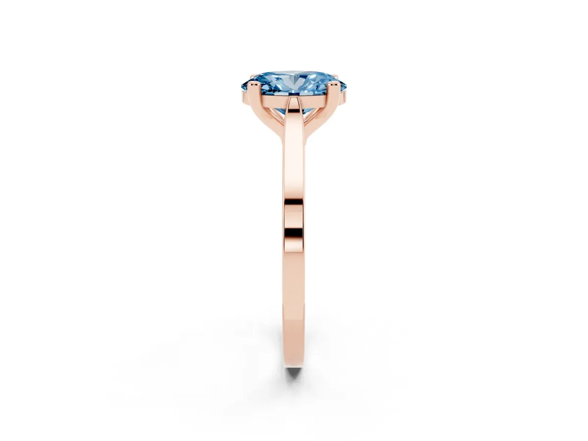 Fancy Blue Oval Cut Solitaire Diamond Ring with Four-Prong Setting and Tapered Band Rose gold