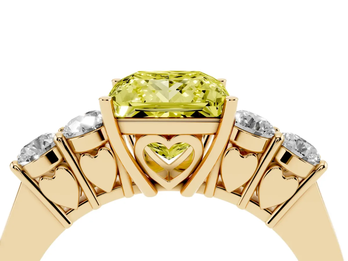 Fancy Yellow Princess Cut Cut Diamond Five-Stone Prong Set White Gold Ring Yellow gold