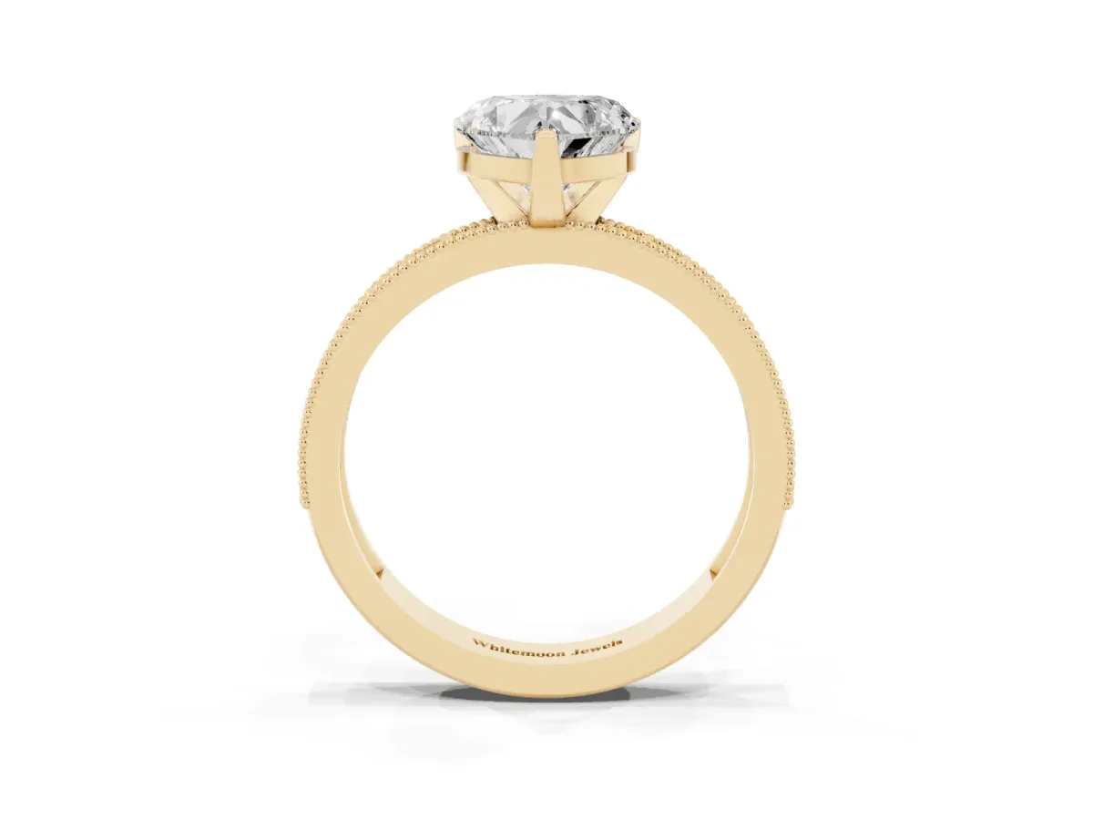 Heart Cut Diamond Milgrain Pavé Engagement Ring with Four-Prong Setting Yellow gold