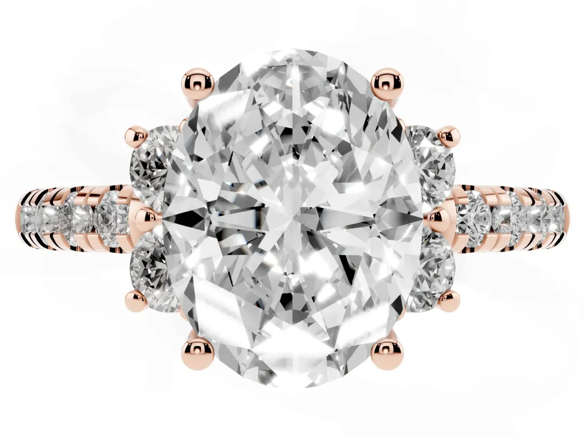 Oval Cut Diamond Three-Stone Pave Band with Four-Prong Setting Rose gold
