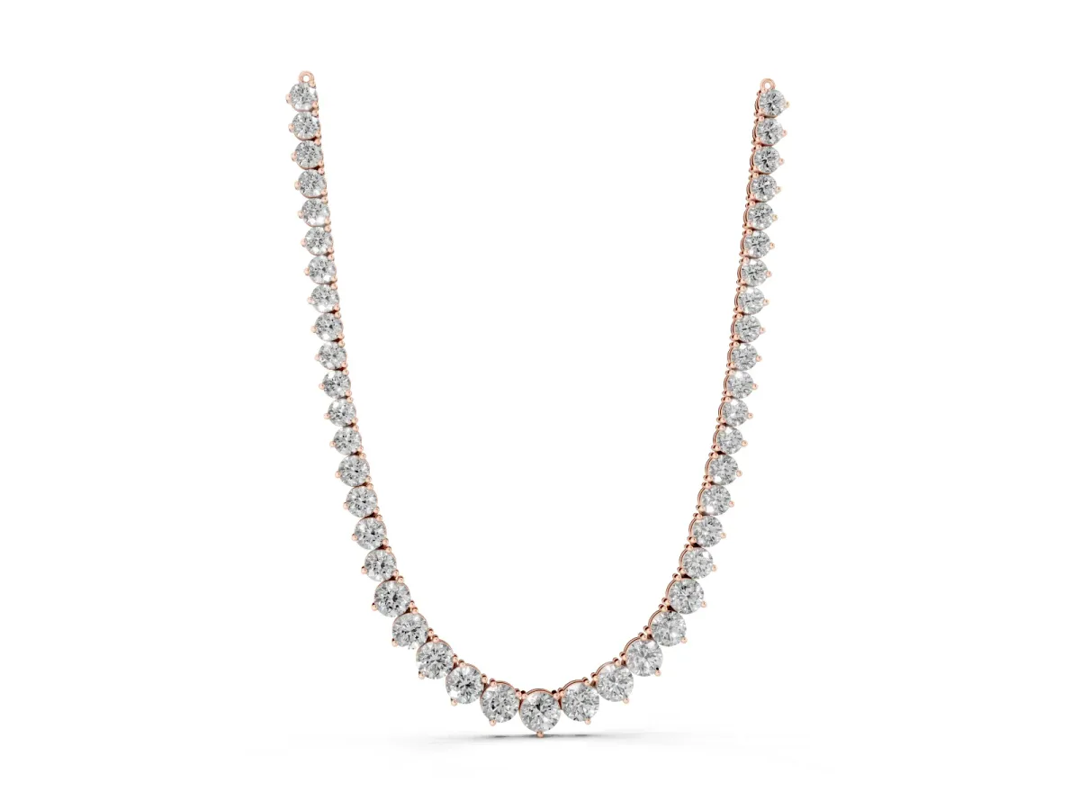 Round Diamond Tennis Necklace with Three-Prong Setting Rose gold