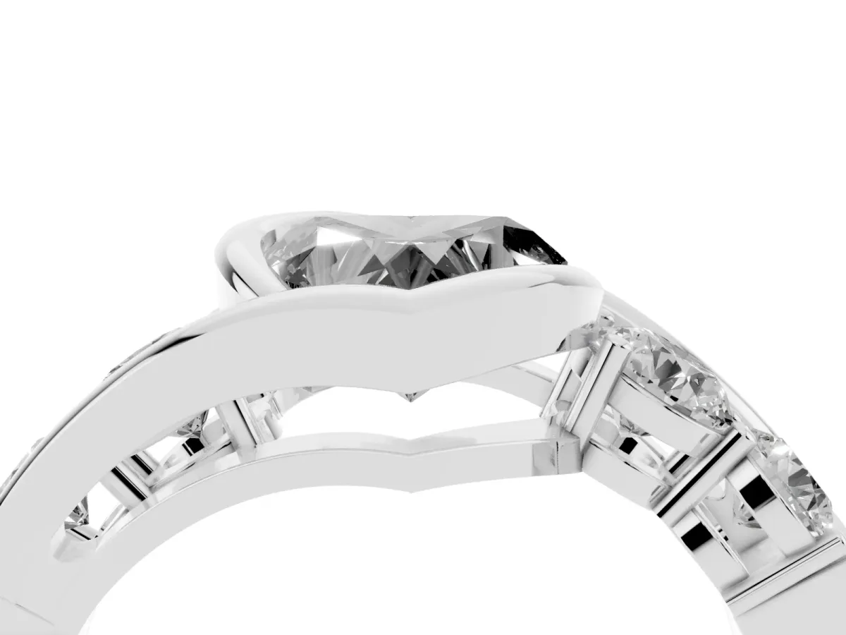 Fancy Black Bezel Set Heart Cut Diamond Bypass Ring with Round Accents Silver