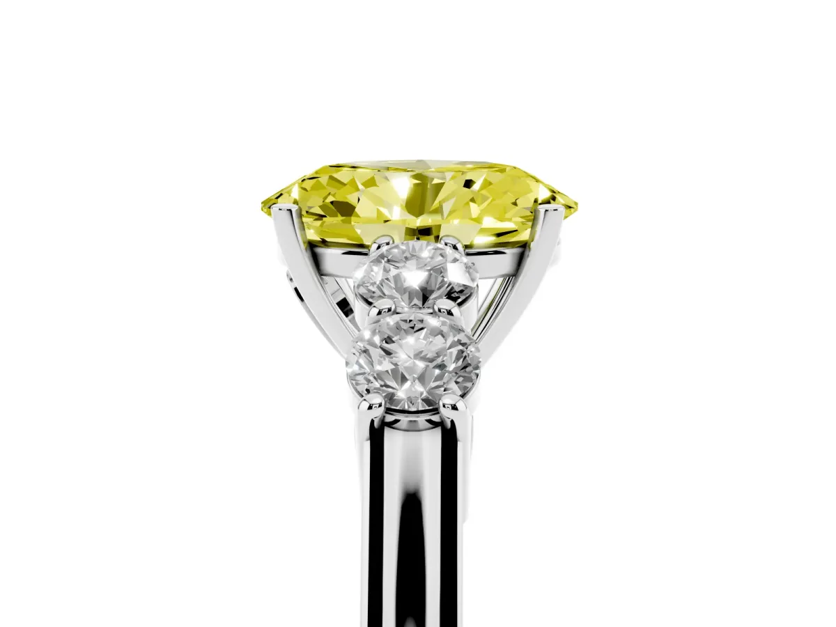 Fancy Yellow Oval Cut Cut Diamond Five-Stone Prong Set White Gold Ring Silver