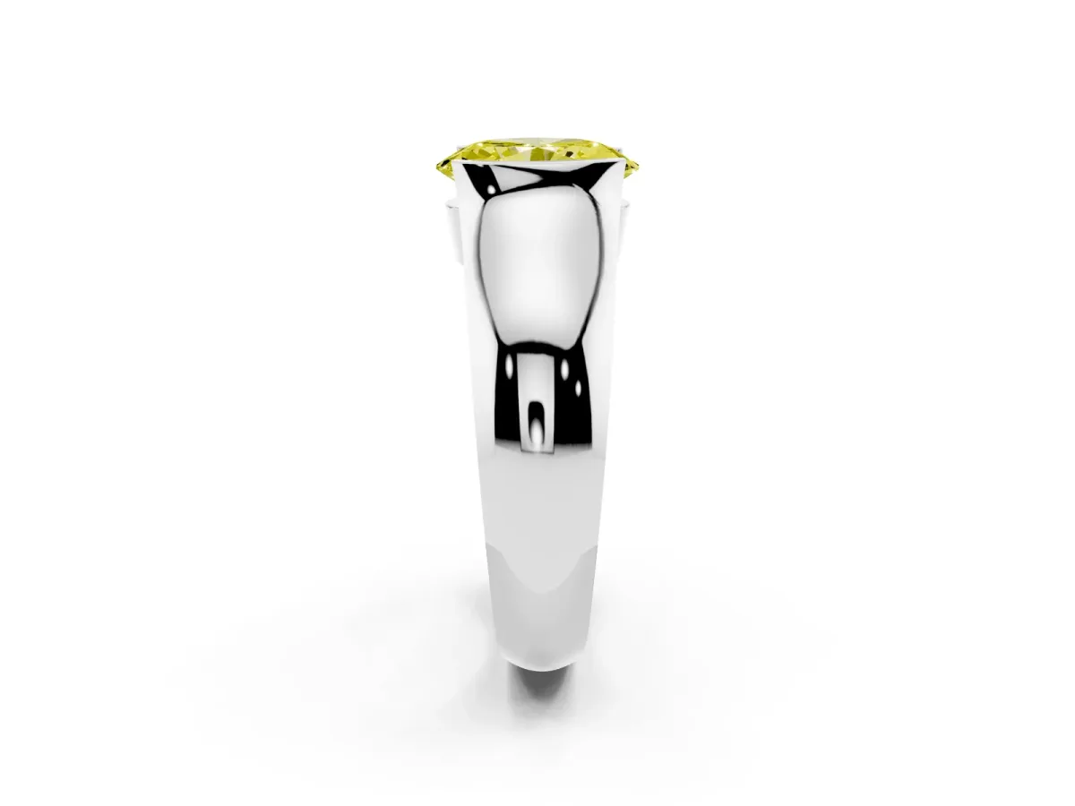 Fancy Yellow Oval Cut Solitaire Bezel Set Diamond Ring with Wide Band Platinum