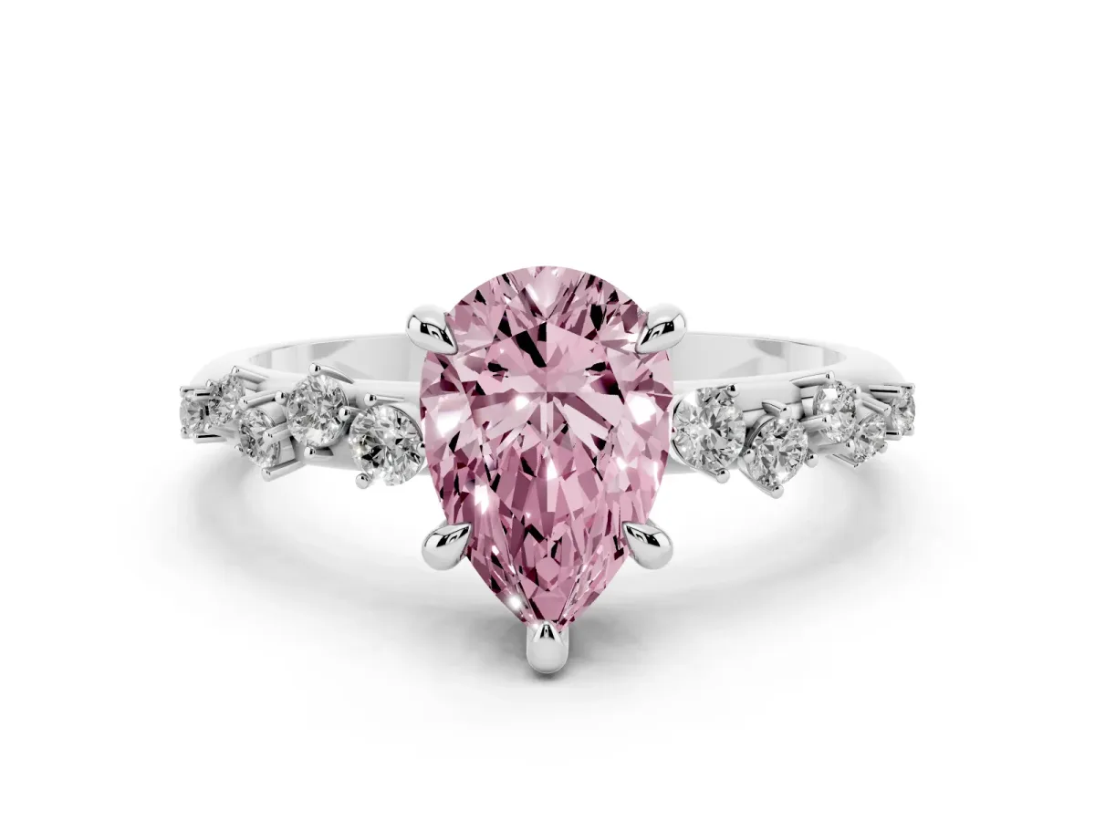 Fancy Pink Pear Cut Cut Diamond Vine Band with Four-Prong Setting Platinum