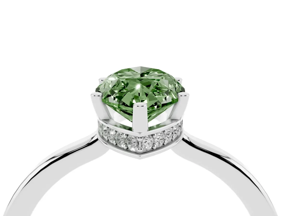 Fancy Green Marquise Cut Cut Solitaire Engagement Ring with Four-Prong Setting on a Classic Band White gold