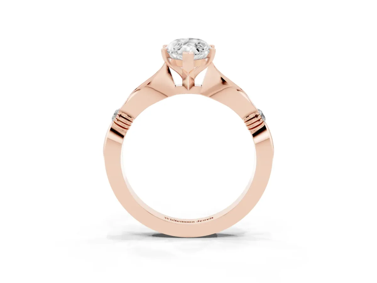 Marquise Cut Solitaire Diamond Twisted Band with Four-Prong Setting Rose gold