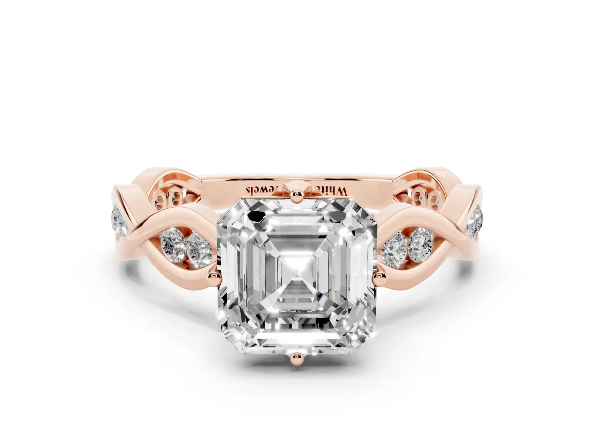 Asscher Cut Solitaire Twist Band with Leaf Prong Setting Rose gold