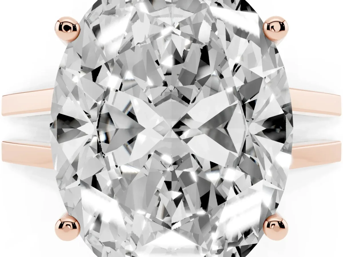 Oval Cut Cut Diamond Solitaire Engagement Ring with Tapered Plain Band and Four-Prong Setting Rose gold