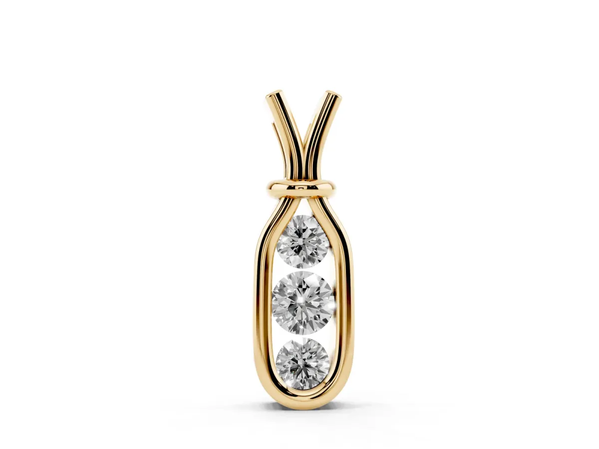 Three-Stone Round Diamond Bezel Pendant Yellow gold